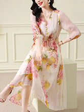 Evening Dresses: Floral Silk V-Neck Bandage Long Dress Women Elegant Casual