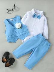 3Pcs Gentleman Outfits Birthday Costume Baby Boy Spring Autumn Clothing Set Solid Vest Suit Formal Wears For 3-24M Suit Clothes