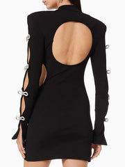 Formal attire Dresses: Women Long Sleeve Backless Black Diamonds Crystal Mini
