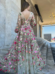 Homecoming Dresses: Sweet 3D Flower Prom Dress A-line Puffy Sleeve Party Dress