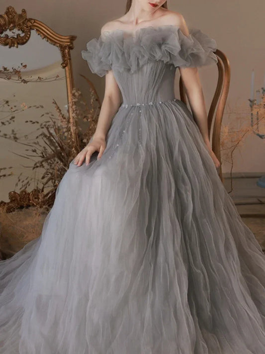 Evening wear Dresses: Fairy Red Boat Neck Evening Dresses Elegant Slim Waist