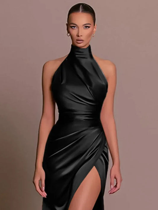 Evening wear Dresses: Party Evening Dress Women Sleeveless Long Halter Dress