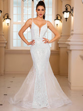 Homecoming Dresses: V Neck Sequined Mermaid White Wedding Party Dress