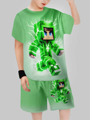 Block Man Digital Printing Cross Border Children's Clothing Casual Short Sleeved T-shirt Boys' Clothing