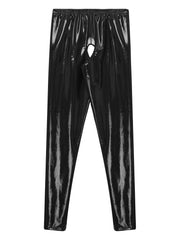 Womens Wet Look PVC Leather Open Crotch Butt Leggings High Waisted Crotchless