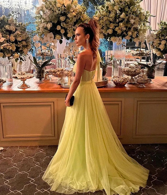 Evening wear Dresses: One Shoulder Prom Dresses For Party Tulle Front Side