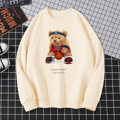Women No Best14 Teddy Bear Basketball Athletic Print Hoodies Loose Crewneck
