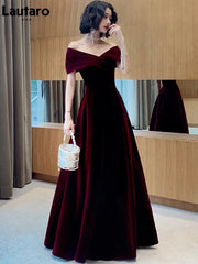 Lautaro Spring Long Luxury Elegant Wine Red Soft Velvet Evening Party Wedding Dresses