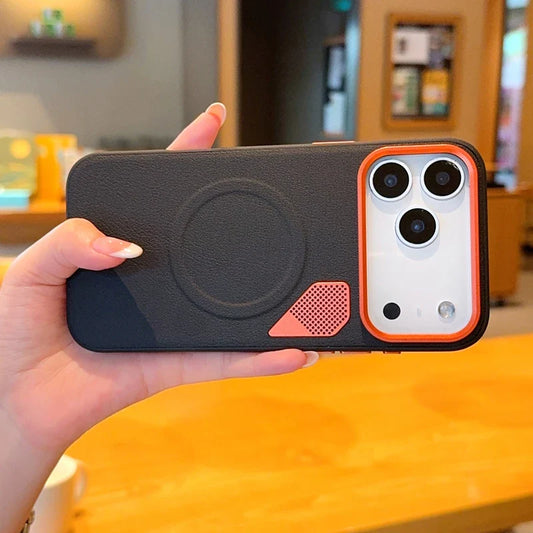 Business Magnetic Magsafe Phone Case For iPhone 17 Pro Max 17Pro 17Air PU Leather CPU Heat Dissipation Vent Cover