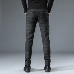 Suit Trousers Straight Slim Fit Social Tailoring Check Plaid Tressed Men's Summer Pants
