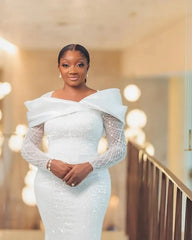White Bridesmaid Dresses: Wedding Dresses Mermaid Long Sleeves Lace Aso Ebi Women