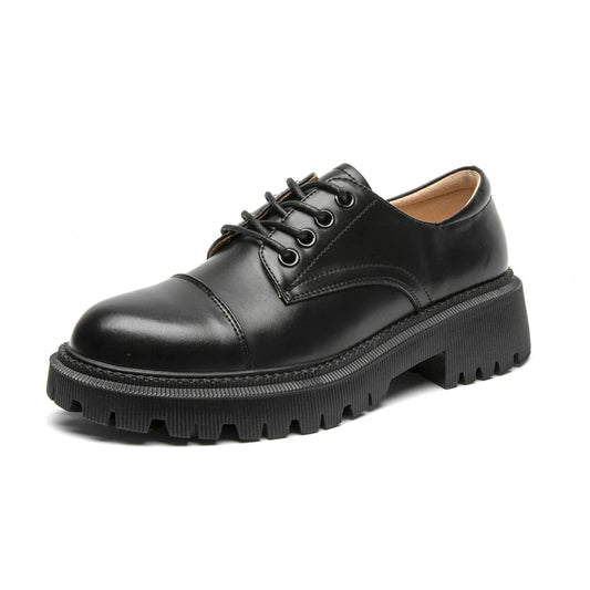 Women Loafers Shoes Genuine Leather Thick Heels Student Shoes Female