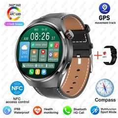 2025 New Watch 4 Pro GPS NFC Smart Watch Men 360*360 AMOLED Screen Heart Rate Bluetooth Call Waterproof Sports Man Smartwatch
