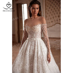 White Bridesmaid Dresses: Wedding Dress Long Sleeve Beading Chapel Train Princess