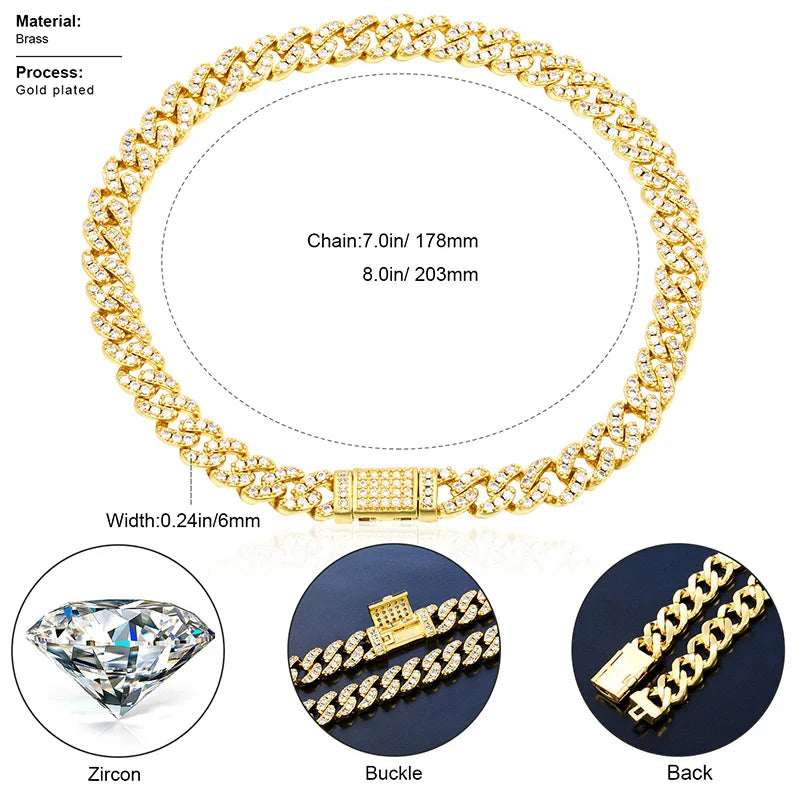 6mm 8mm Miami Cuban Chain Bracelet for Men Women Hip Hop 5A Cubic Zirconia Iced Out Jewelry