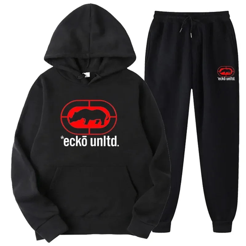 Ecko Unltd. Rhino Logo Sweatsuit Hoodie and Joggers Two-Piece Set Urban Street Fashion Casual Athletic Wear