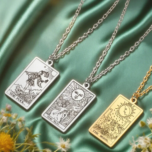 Dawapara Tarot Cards Necklace Women Stainless Steel Necklace Wealth Amulet Classic Tarot Major Arcana Divination Charm Jewelry