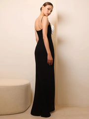 Ladies 3D Flowers Spaghetti Strap Backless Design Celebrity Evening Party