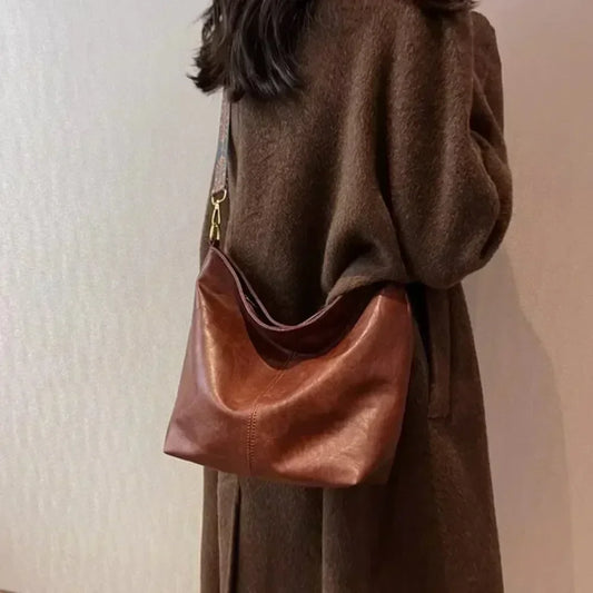 Vintage Solid Color PU Leather Women Fashion Shoulder Sling Bag High-Capacity