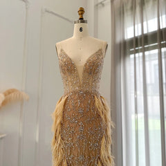 Homecoming Dresses: Feathers Mermaid Champagne Evening Dresses for Women