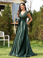Formal attire Dresses: V Neck Green Sequin Evening Dress Long Women Dress