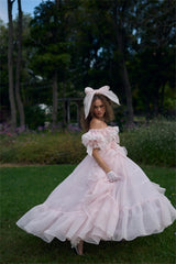 Homecoming Dresses: Pink Off Shoulder Prom Dress Sweet Edge Curl Prom Dress Princess