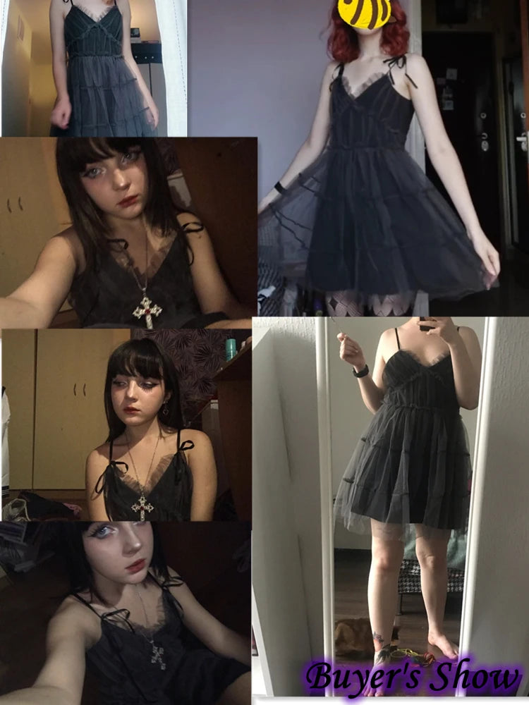 AltGoth Fairycore Mesh Dress Women Mall Goth Y2k E-girl Strapless High Waist