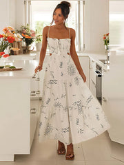 Evening Dresses: White Graffiti Print Sweet Hollow Out V Neck Tassel Sleeveless