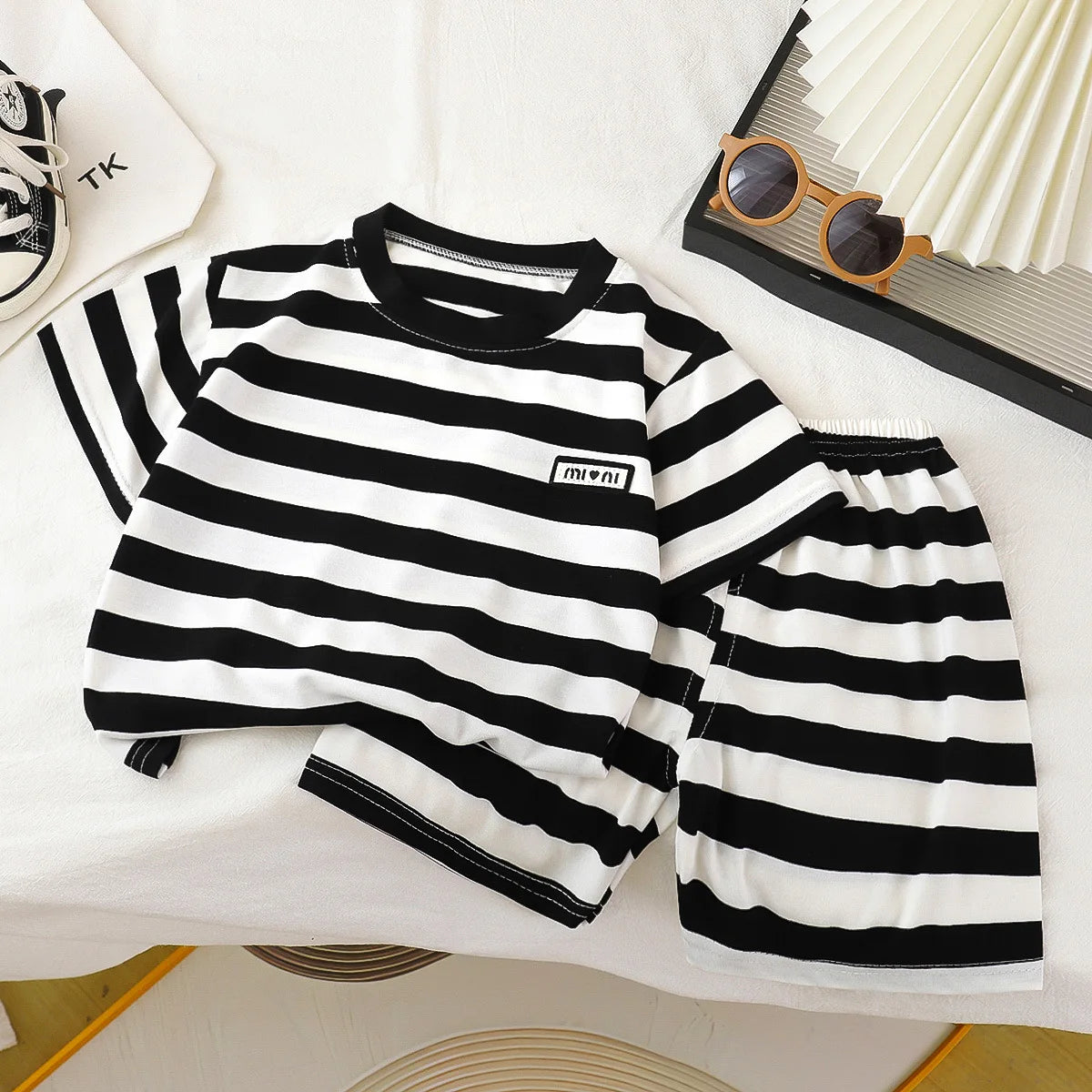 0-5 years Children's short-sleeved suit Summer new boys striped T-shirt shorts two-piece suit baby breathable casual sportswear