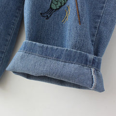 Plus Size Women Jeans Oversized Curve Clothes High Waist Slim Embroidery Fish Patch