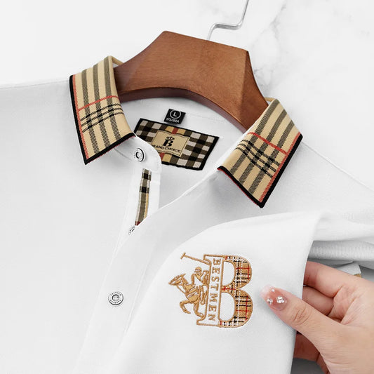 Summer men's fashion casual short sleeved polo shirt high-end boutique embroidered top comfortable and breathable lapel T-shirt