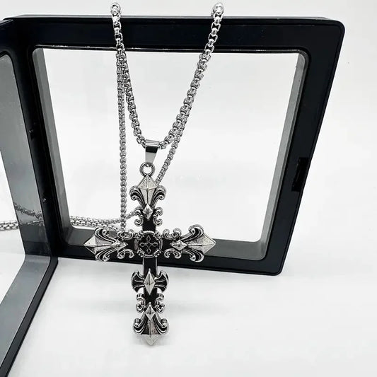 Fashion Metal chain necklace Jewelry for Men Women Unisex Vintage Silver Color Cross Pendant Necklace Punk Gothic pendant