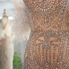 Homecoming Dresses: Tassel Feather Silver Nude Mermaid Evening Dress