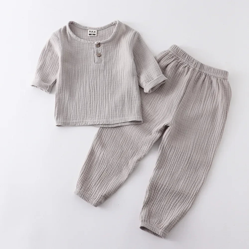 Children's Spring Summer Organic Cotton Set Boys Girls' Thin Solid Color Soft Muslin Clothes 0-6Years Soft T Shirt Wholesale