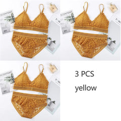 3 Piece Set Bra Lace Beauty Back Suit Underwear Gather Seamless