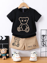 Summer Boy Cartoon Bear Children's 2-piece Set Round Neck T-shirt+Shorts Cool and Breathable