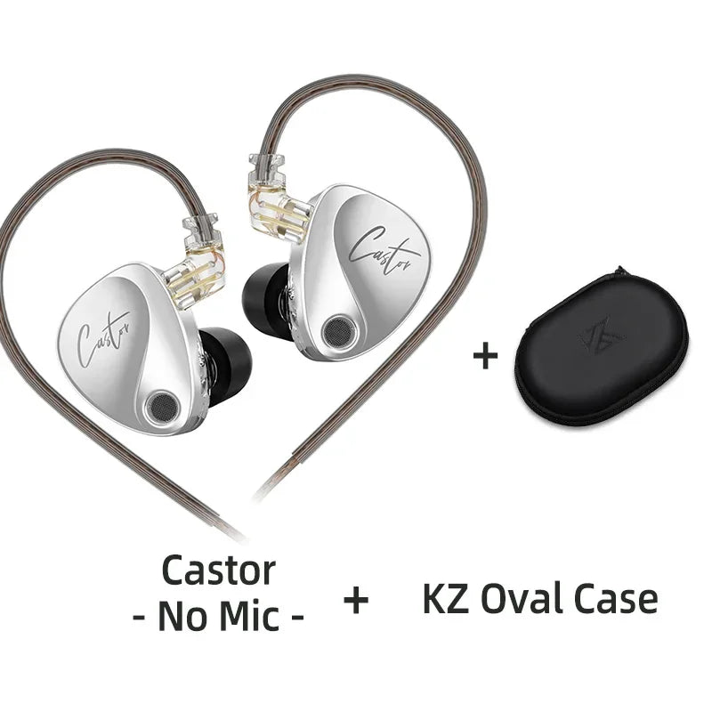 KZ Castor Wired Earbuds Improved Bass HiFi Earphone 2 Dynamic High-end Tunable Balanced Armature In-ear Headphone w/ Accessories
