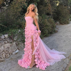 Homecoming Dresses: Baby Pink 3D Flowers Mermaid Evening Dress Elegant
