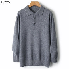 Merino Wool Hot Cardigans Men Lapel Pullover Long Sleeve POLO Neck Sweaters