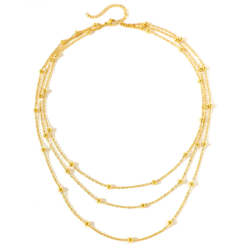 Stainless Steel Necklace High-end Atmosphere Delicate Beads Multi-Layers Chain