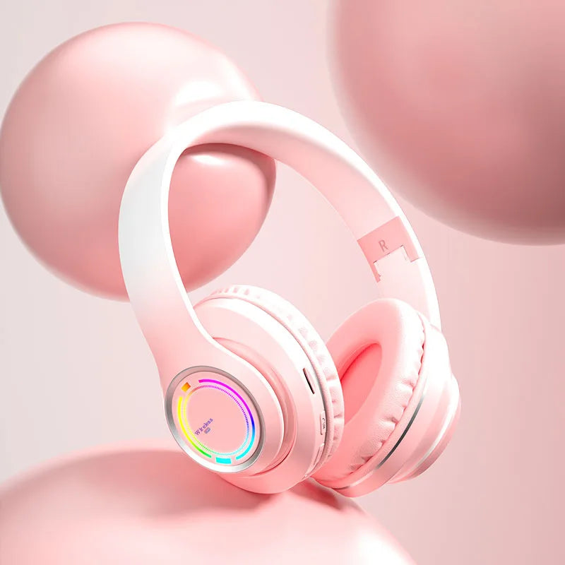 Wireless Bluetooth Headphones Children's Multi-color Light Headsets with Microphone can be Inserted SD Card HIFi Stereo Earphone