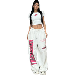 Y2K Streetwear White Track Pants Women Harajuku Hippie Wide Leg Sweatpants