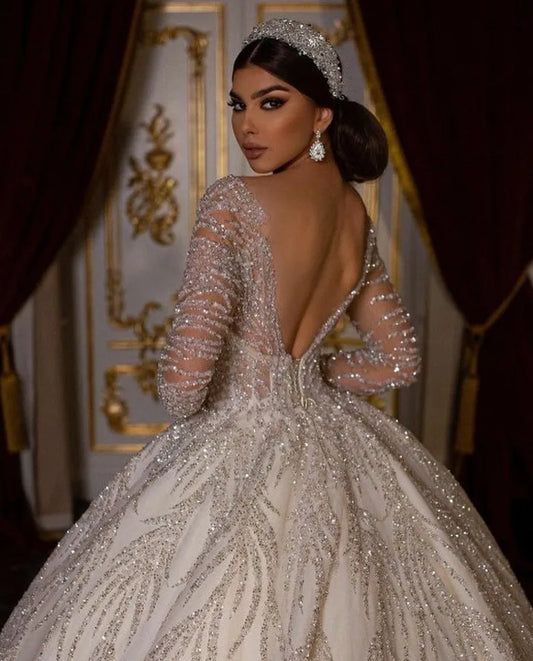 White Bridesmaid Dresses: Wedding Dresses Ball Gown Arabian Sheer Neck Full Sleeves