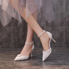 Bling Crystal Ankle Strap Pumps for Women Pointed Toe Thin Heel Party Shoes