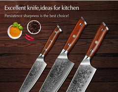 1PCS or 3PCS Kitchen Knife Sets Japanese Forged Damascus Steel Chef