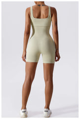 Women's Yoga Rompers One Piece Tummy Control Seamless Ribbed Jumpsuit Padded