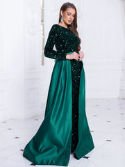Homecoming Dresses: Modest Stretch Sequin Full Sleeve Evening Party Gown