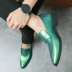 Fashion Purple Glitter Men's Dress Shoes Leather Pointed Slip-on Men Wedding Shoes