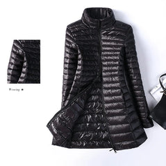 Women Down Jackets Ultra Light Duck Down Coat Long Puffer Jacket Slim Black