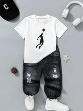 Boys Basketball Graphic Knit Pants Set, Street-Casual Style. Urban Outfit for Ages4-7, Spring-Summer
